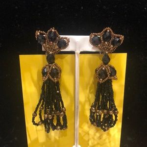 Stunning Vintage Bronze & Jet Hand Beaded Earrings-Boutique